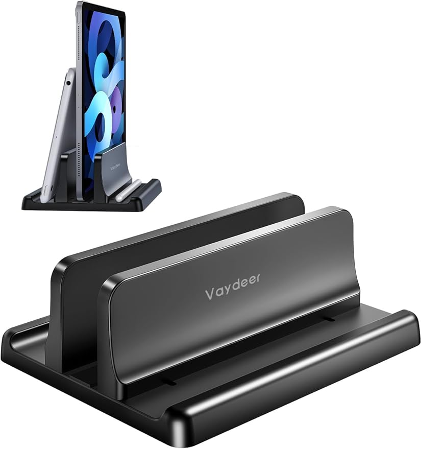 Vaydeer Vertical Laptop Stand Holder Plastic Adjustable Desktop Notebook Dock Space-Saving 3 in 1 for All MacBook Pro Air, Mac, HP, Dell, Microsoft Surface, Lenovo, up to 17.3 inches (Black)
