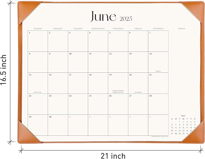 Simplified Desk Calendar 2025-2026 with Desktop Mat, Cabbrix Large Desk Pad Calendar 21" x 16-1/2" from July 2025 to December 2026, Desk Blotter Calendar for Home School and Office (Brown)