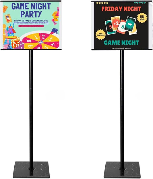 Adjustable Poster Sign Holder Stand 11x17 , Sign Holder Stand with Heavy Duty Marble Base, Reusable Sign Holder Vertical & Horizontal View Display for Indoor Outdoor Standing, 2 PACK（Square）