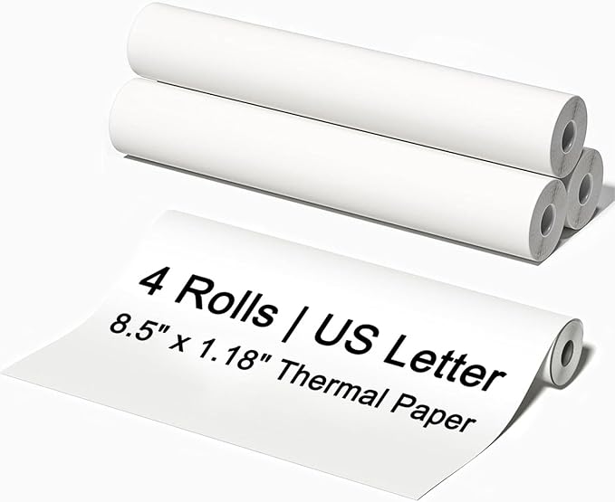 4 Rolls Thermal Paper 8.5x 11 Inches, US Letter Size Paper for Printer, Compatible with Portable Printers Wireless for Travel, Portable and Travel-Friendly Thermal Paper Roll