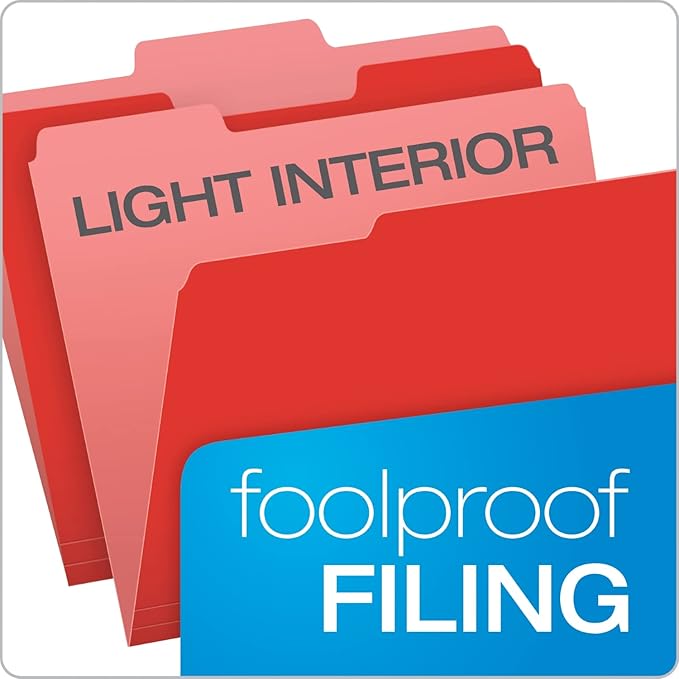 Pendaflex Colored File Folders Letter Size - 100 Pack of 12 Assorted Color Folders for Documents - 1/3-cut Tabs - Manila Office Folders