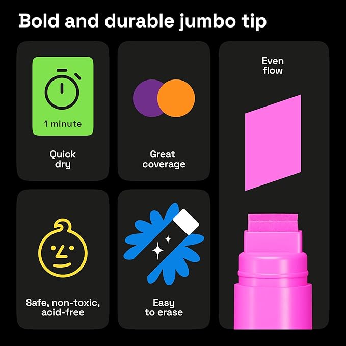 ARTISTRO 8 Liquid Chalk Window Markers for Car Glass Washable - Jumbo Tip 15 mm - Vibrant, Erasable, Non-Toxic Markers for Glass, Signs, Windows, Cars, Chalkboard for Kids & Adults