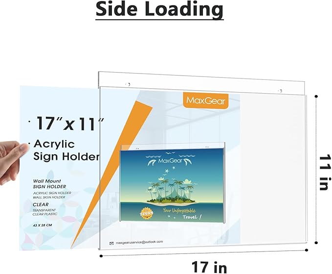 MaxGear Acrylic Sign Holder 11 x 17 inches Wall Mount Sign Holder with Screws Clear Plastic Wall Sign Holder Acrylic Frame for Office, Home, Store, Restaurant, Landscape, 6 Pack