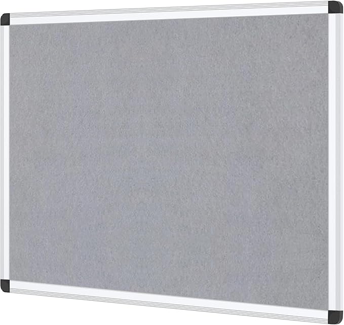 VIZ-PRO Notice Board Felt Gray, 48 X 36 Inches, Silver Aluminium Frame
