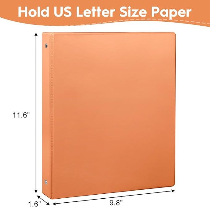 6-Pack 1-Inch Round Ring Binder, Standard 3 Ring Binder Fit Letter Size Paper, Presentation View Binders, Orange