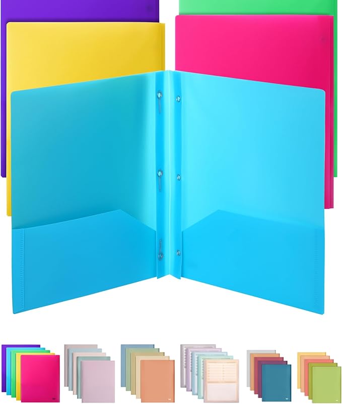 Mr. Pen- Folders with Pockets and Prong with Fasteners, 2 Pocket Folder, 3 Prong Folders, 5 Pack, Plastic
