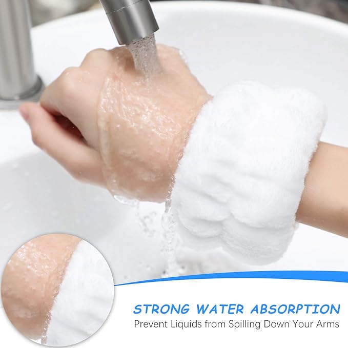 Chuangdi 4 Pairs Wrist Bands for Washing Face Wrist Spa Microfiber Wash Towel Band Scrunchies Absorbent Wristbands Sweatband for Women Prevent Liquid from Spilling