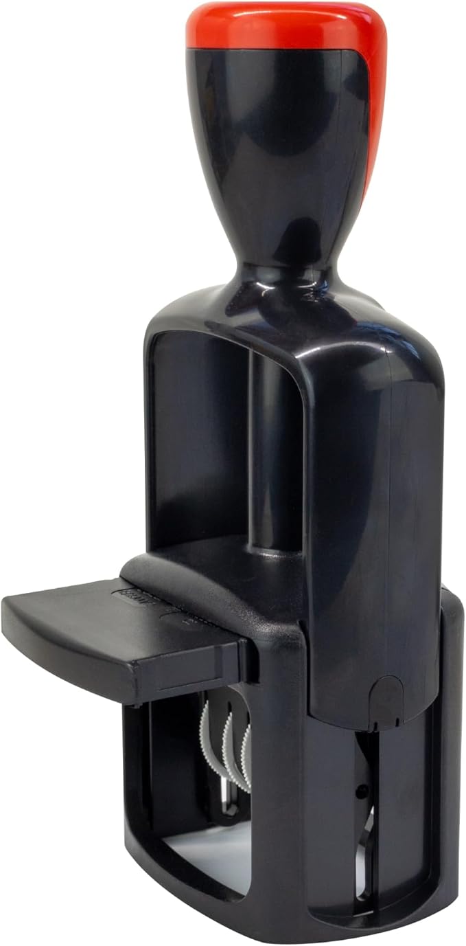 Self-Inking Rubber Date Office Stamp with Entered Phrase - Black Ink - 12-Year Band