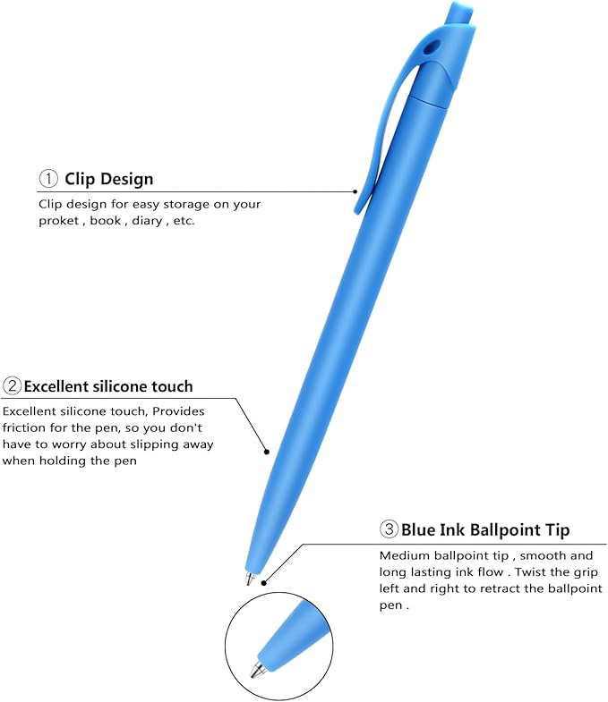 Aozora Blue Click Pens, 80 Pack, Retractable Ballpoint Pens, Medium Point, Smooth Ink, Perfect for Office and Writing