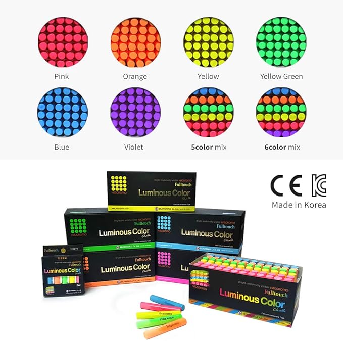 Hagoromo Fulltouch Luminous Chalk 1 Box, Non-Toxic, Dustless [72 Pcs/Orange]