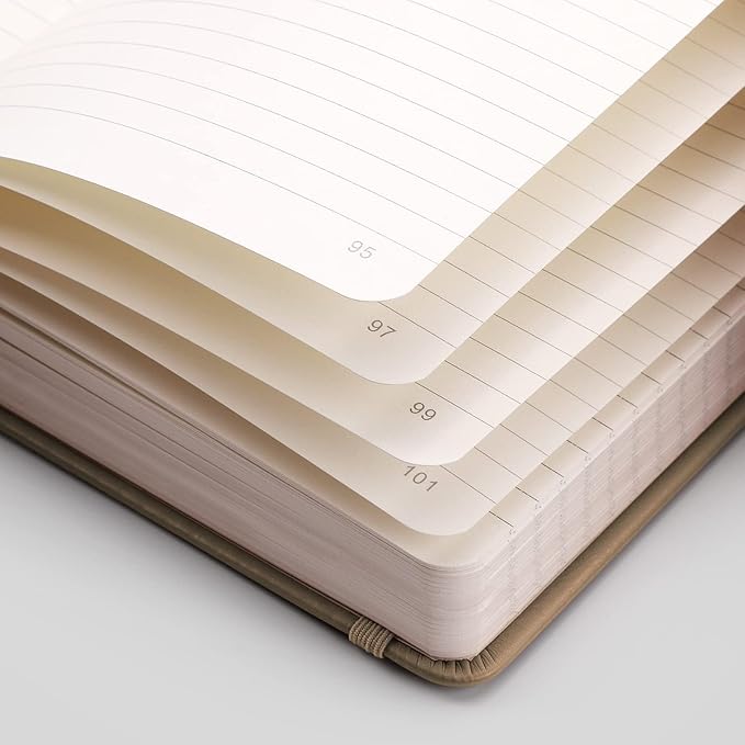 EMSHOI Lined Journaling Notebooks - 120gsm Thick Leather Journal with Sticky Notes, 256 Numbered Pages A5 Hardcover College Ruled Notebook for Women Men Work School Writing, 5.75" x 8.38"-Khaki