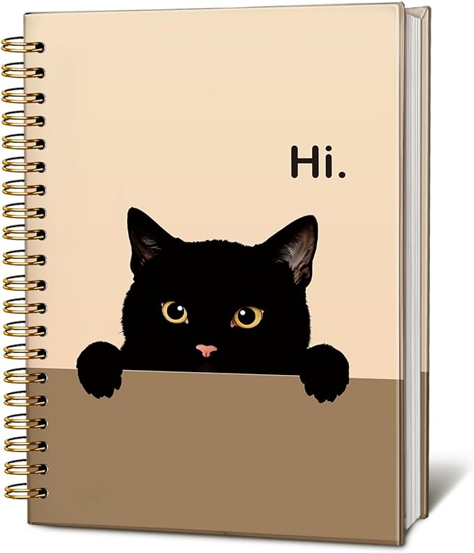 Funny Cat Notebook Journal, Funny Peeking Spiral Notebook, Cat Lover Gifts for Women Men, Black Cat Gifts for Girls, Cat Notepad for School Supplies, Office Supplies 5.5x8.3 Inch