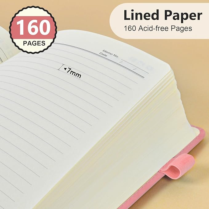 PERCUN Lined Journal Notebook for Men & Women, 160 Pages College Ruled Journal for Writing, A5 Hardcover Leather Notebooks for Work, School, Business, Travel, Daily Diary 5.9" x 8.5" - Pink