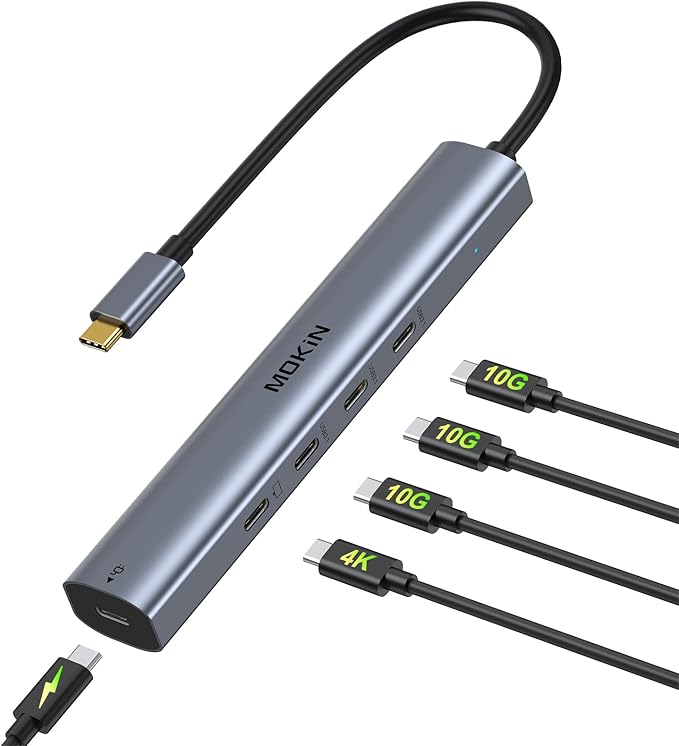USB C Hub 10Gbps,MOKiN USB C Splitter with 4K@60Hz Video Output,100W PD Charging,Data Transfer,USB4 Multiport Dongle for MacBook Pro,iPad Pro and Type-C Devices