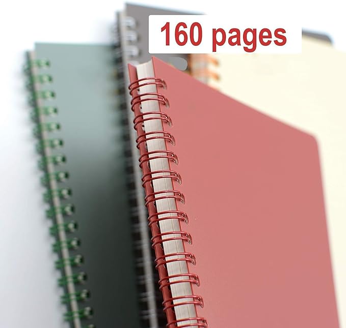 Yansanido Spiral Notebook, 4 Pcs A5 Thick Plastic Hardcover Graph Paper 4 Color 80 Sheets -160 Pages Journals for Study and Notes (Grid-4pcs Wine Red,Brown,Green,ivory, A5)