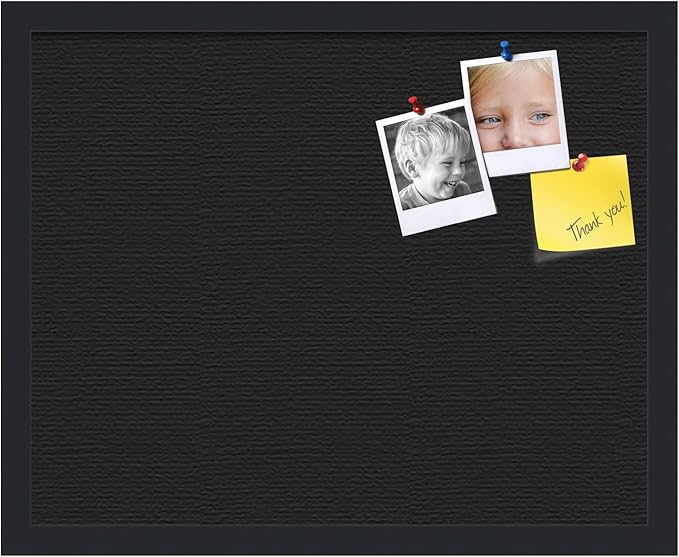 PinPix 20x16 Inch Cork Bulletin Board. This Decorative Framed Pin Board Comes with Solid Black Design and a Satin Black Frame. Ideal for Home Office Decor or Message Board (PinPix-622)