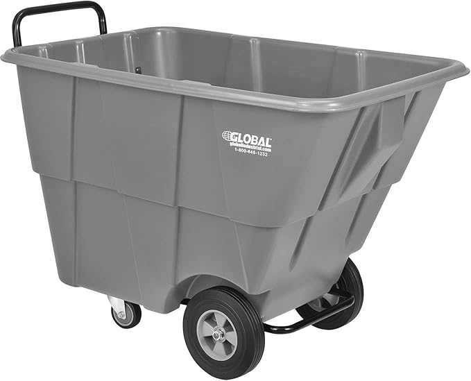 Global Industrial Standard Duty Plastic Tilt Truck 1/2 Cubic Yard Capacity 850 Lb. Capacity, Gray, Cart for Construction Commercial Industrial Transportation