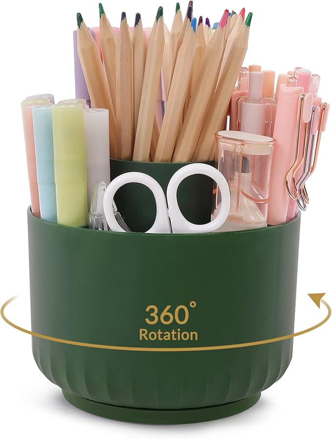 SKYDUE 360 Degree Rotating Desk Organizer, Dual-Purpose Pencil Pen Holder for Desk, Rotating Pencil Cup with Stickers, Office Supplies, Desk Decor for Office, School, Home