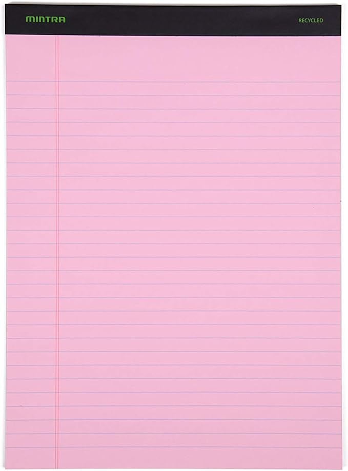 Mintra Office Recycled Writing Pads 6pk (Pastel, Wide Ruled (8.5in x 11in)) - 50 Sheets per Notepad, Micro perforated, Legal Pad, Notebook Paper for School, College, Office, Business