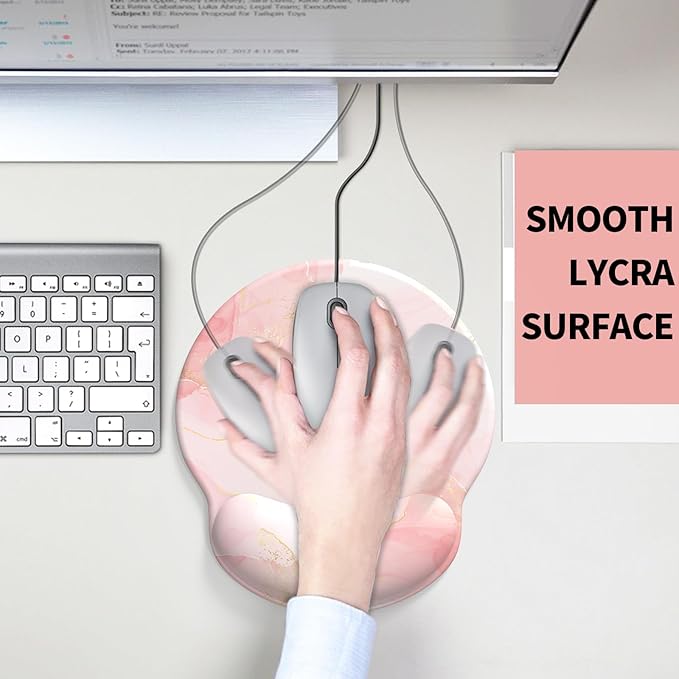 eulps Mouse Pad with Wrist Rest, Comfortable Computer Mousepad with Gel Wrist Support Smooth Surface and Non-Slip PU Base for Pain Relief, Laptop, Office & Home (Pink Marble)