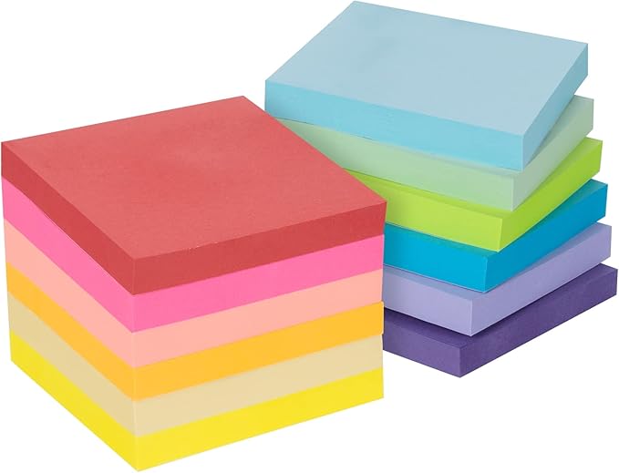 24 Pack Sticky Notes - 3 x 3 Inch Large Memo Pads with 2X Sticking Power,12 Bright Colors Sticky Pads,100 Sheets/Pad - 2400 PCS Super Sticky & Repositionable for Office,Notebook,School,and Daily Use