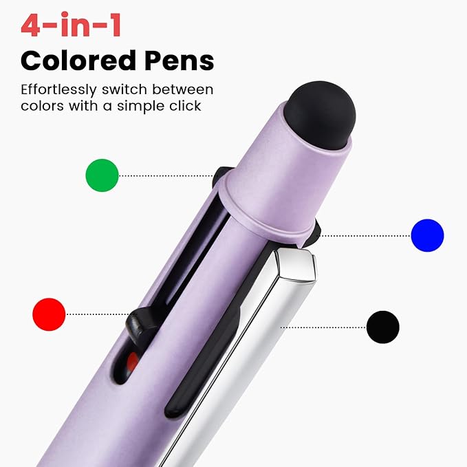 Sooez Multicolor Pen in One, Sleek Metallic 4 Color Ballpoint Pens, Medium Point (1.0mm), Retractable Ball Pen with Stylus Tip, Journaling Planner Pens for Nursing School Office Supplies, 3 Pack, Blue