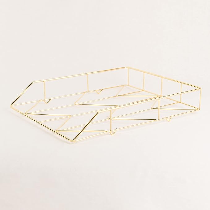 U Brands Desktop Letter Tray, Wire Metal, Gold