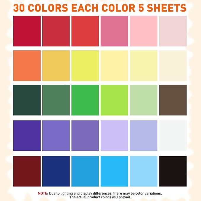 MAXECHO 12" X 12" Colored Cardstock Bulk 150 Sheets 30 Assorted Colors Construction Paper Card Stock Printer Paper for DIY Crafts, Kids School Supplies, Cricut, 180 GSM