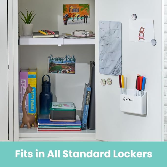 LockerMate Adjust-A-Shelf Locker Shelf, Extends to Fit Your Locker, Easy to Use, Perfect for School, Office, Gym, White