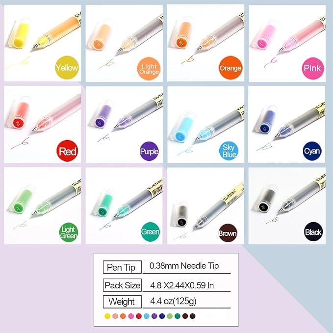 Colored Pens for Note Taking,0.38mm Ultra Fine Point 12 Multicolor Pen for Journaling Writing Drawing Coloring Planner Calendar,12 Count