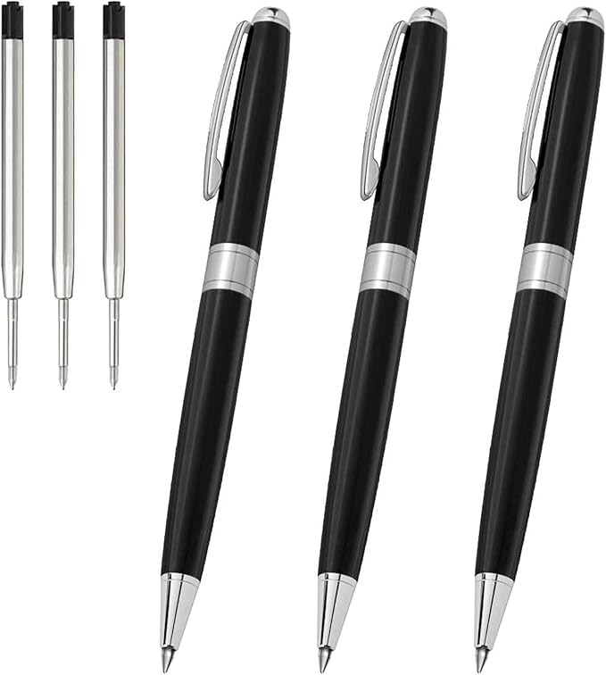 Cambond Black Pen Ballpoint Pens - Nice Pens Office Pen for Gift Business Men Police Flight Attendants Retractable Smooth Writing 1.0 mm Medium Point, 3 Pens with 3 Extra Refills (Black)