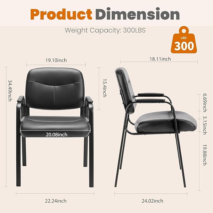 Sweetcrispy Office Reception Guest Chair No Wheels Set of 4, Leather Stationary Waiting Room Chairs with Padded Arms for Elderly Desk Conference Room Lobby Table Side Salon