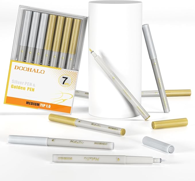 DOOHALO Metallic Pens Gold Silver Marker Compatible with Cricut 3/Maker/Explore 3/Air 2/Air Machine 1.0 Medium Point Tips for Drawing Writing