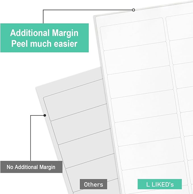 L LIKED Printable Address Labels, 1" x 2-5/8", 1,500 Labels, 30 per Sheet, Label Stickers for Envelopes (50 Sheets)