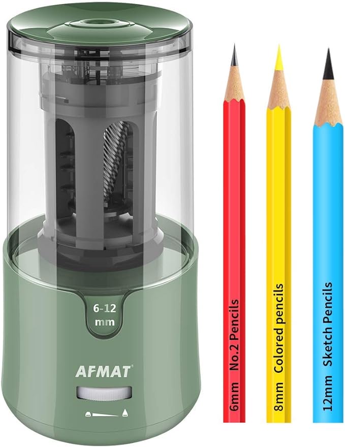 AFMAT Electric Pencil Sharpener, Auto Stop, Super Sharp & Fast, Electric Pencil Sharpener Plug in for 6-12mm No.2/Colored Pencils/Office/Home-Green