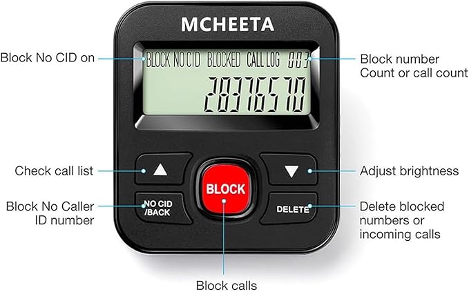 Call Blocker for landline Phones, Caller id Box Landline Device with Blacklist, Simply Block All Unwanted Calls, Robocalls, Incoming Calls and Nuisance Calls by Pressing One Button, Black