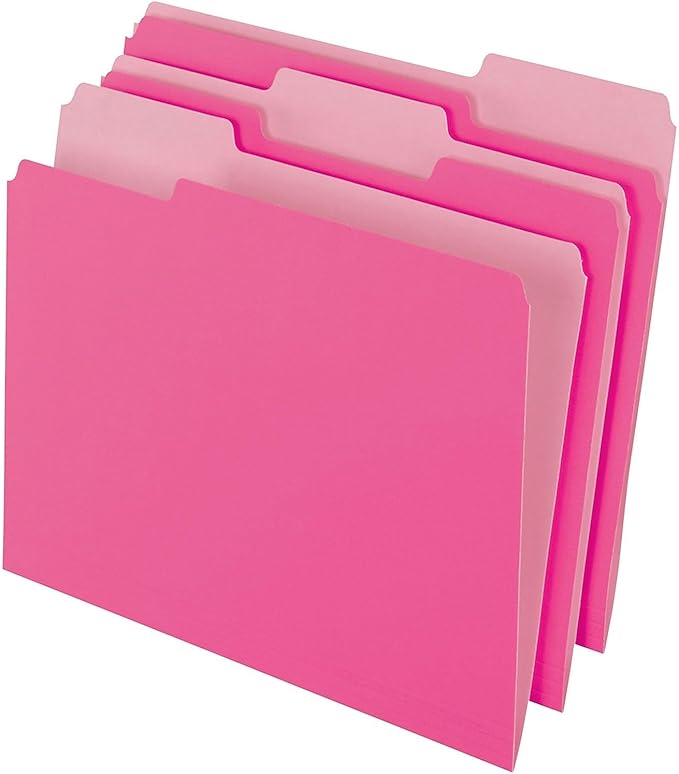 Pendaflex Two-Tone Color File Folders, Letter Size, 1/3 Cut, Pink, 100 Per box (152 1/3 PIN), 12 x 9.88 x 2.38 inches