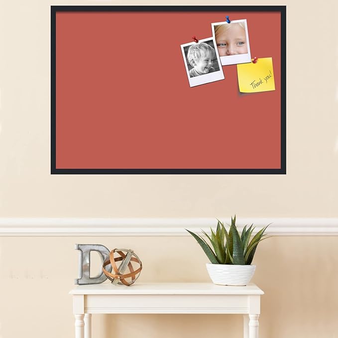 PinPix 40x28 Inch Cork Bulletin Board. This Decorative Framed Pin Board Comes with Crimson Pastel Design and a Satin Black Frame. Ideal for Home Office Decor or Message Board (PinPix-1807)