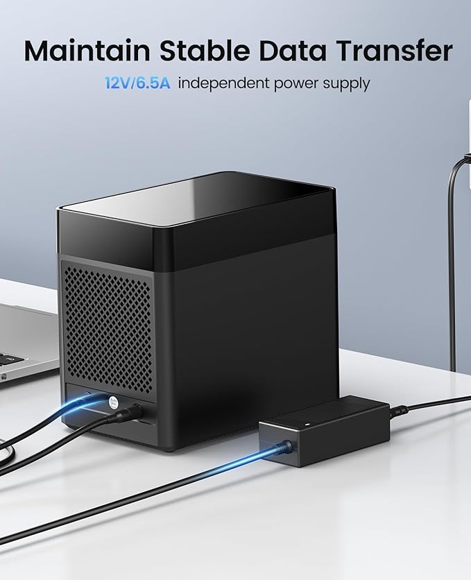 ORICO 5 Bay 3.5 Inch Hard Drive Enclosure USB C to SATA Magnetic Tool-Free External HDD Enclosure with 12V/6.5A Power Adapter for Family Storage Expansion Up to 90TB(5x18) - DS500C3