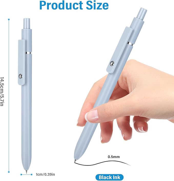 5 Pcs Gel Ink Pens, 0.5mm Fine Point Black Ink Ballpoint Pens, Metal Clip Retractable Pens, Quick Drying Pens for Smooth Writing (Morandi)