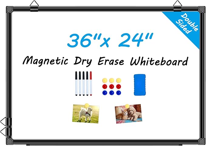 H-Qprobd 36"x24" White Board for Wall Double-Sided Magnetic Dry Erase Board with Black Aluminum Frame, Presentation Whiteboard Suitable for Home, Office, Classroom & Kitchen