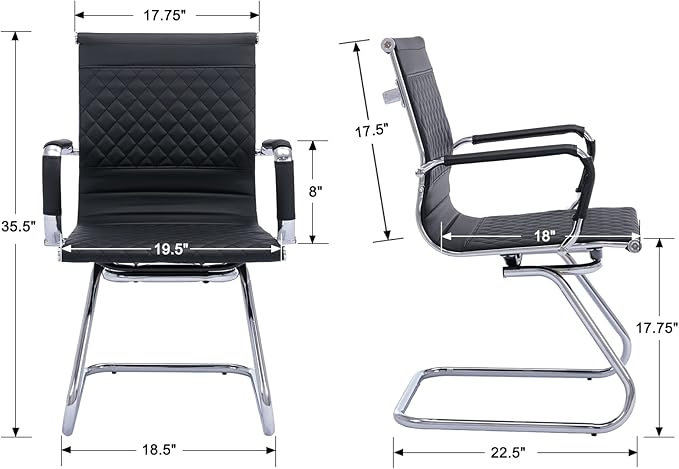 Office Guest Chairs - Reception, Waiting Room & Conference Room Set of 2 - Mid Back, Modern PU Leather Desk Chairs, Black