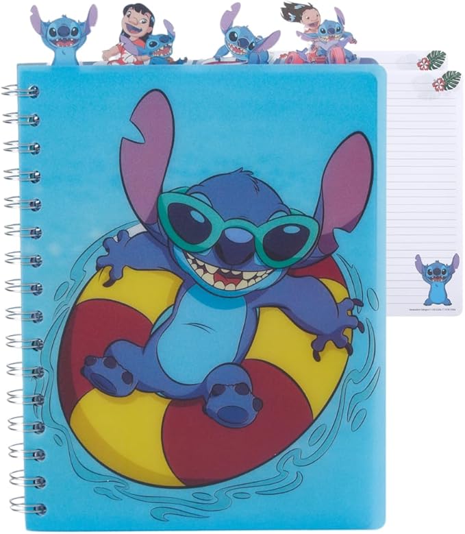 Innovative Designs Disney Lilo and Stitch Tab Journal Notebook, Spiral Bound, 96 Lined Pages, 8 x 7 inches, Blue