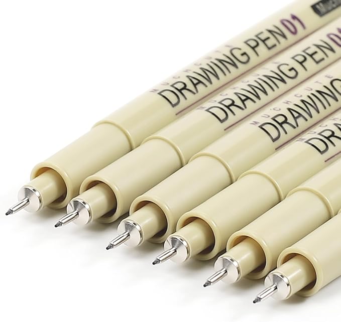 Muchcute Extra Fine Point Writing Pens:6 Black 0.25mm Ultra Thin Micron Pen 01 No Bleed Bible Journaling Study Supplies Annotation Smooth Waterproof Micro Line Tip Fineliner Gel Felt Ink Markers Stuff