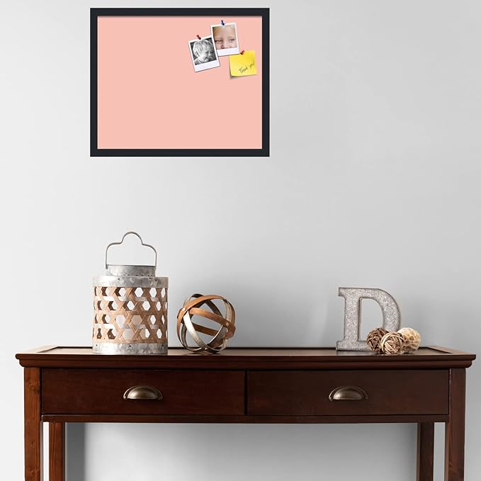 PinPix 21x17 Inch Cork Bulletin Board. This Decorative Framed Pin Board Comes with Pink Pastel Design and a Satin Black Frame. Ideal for Home Office Decor or Message Board (PinPix-1813)