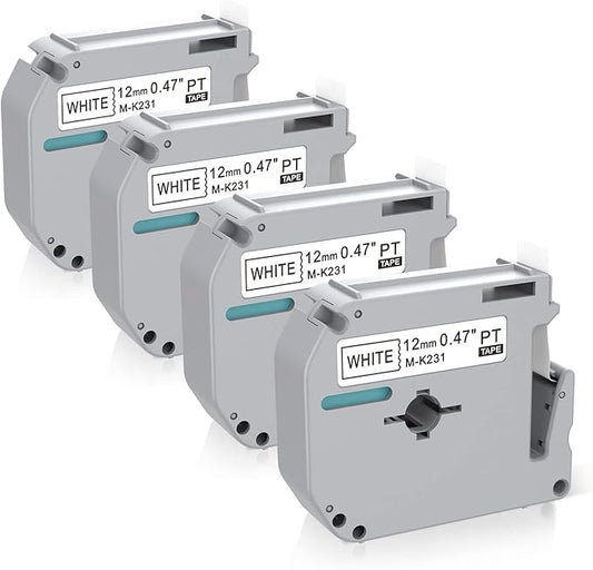 Compatible with Brother P Touch M Tape M-K231 K231s M231 MK-231 MK231 12mm 0.47'' White Label Maker Tape,Replacement for Brother PTouch PT-M95 PT-85 PT-75 PT-65 Label Makers