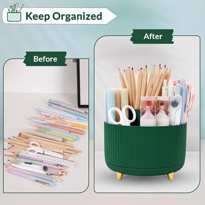 SKYDUE 360 Degree Rotating Desk Organizer, Dual-Purpose Pencil Pen Holder for Desk, Rotating Desk Pen Organizer with 5 Slots, Art Supplies, Pencil Cup for Office, School, Home