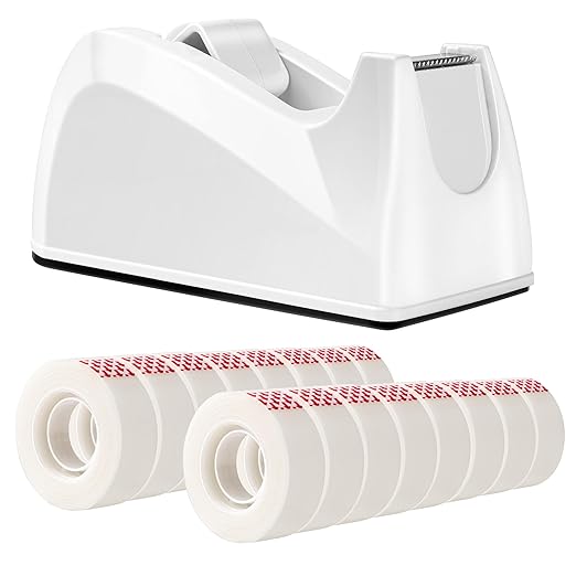 Amazon Basics Tape with Dispenser, 1" Core, Clear, 3/4" x 1300"(36 yds), 16 Count (Pack of 16), 256 Rolls