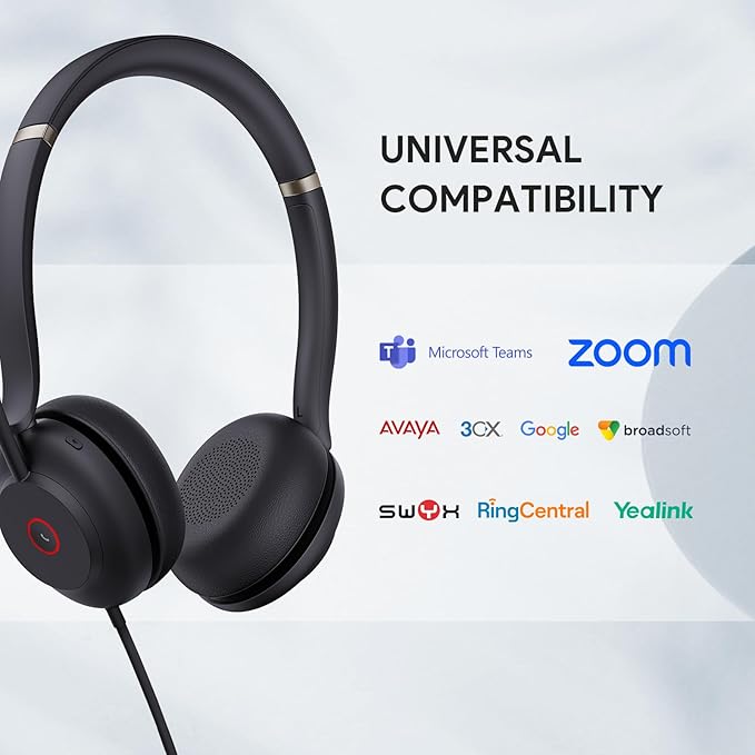 Yealink UH37 USB Headset with Mic,Wired Headset with Noise Cancelling Microphone for Computer PC Laptop VoIP Phone,USB-A & USB-C Cable,Works with Zoom and Other Leading UC Platforms