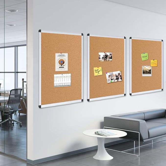 VIZ-PRO Cork Notice Board, 24 X 18 Inches, 3 Pack, Silver Aluminium Frame